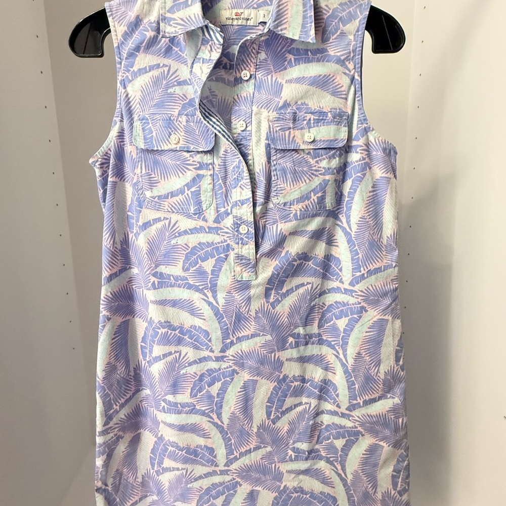 Vineyard Vines Blue and Pink Palm sun dress.